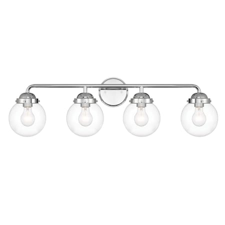 Designers Fountain Knoll 33in 4-Light Chrome Retro Modern Indoor Vanity Light with Clear Glass Shades 95904-CH